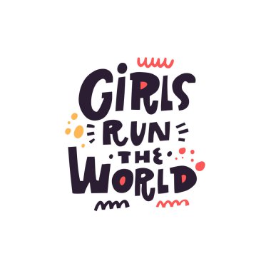 Dünyayı kızlar yönetiyor. El çizimi modern harfler. Motivasyon metni vektör illüstrasyonu. Beyaz arkaplanda izole.