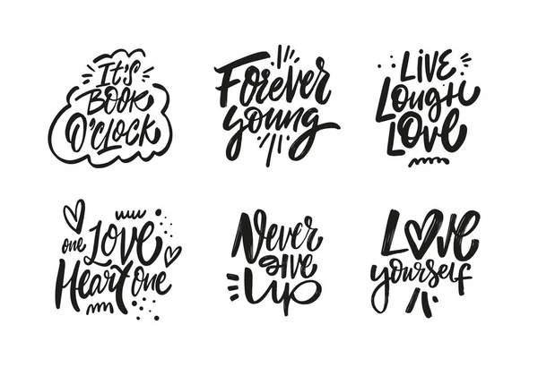 Caligrafía Frases Texto Establecidas Color Negro Moderno Cepillo Estilo Vector — Vector de stock