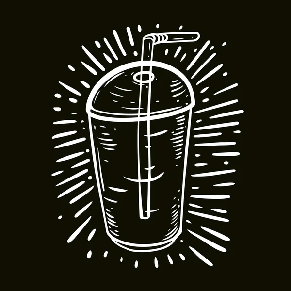 Trinken Sie Transparentem Glas Auf Schwarzer Tafel Handgezeichnete Umrisse Skizzieren — Stockvektor