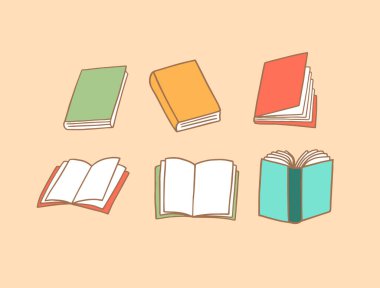 El çizimi öğrenci kitapları. Sarı arkaplanda izole edilmiş renkli vektör çizimi.