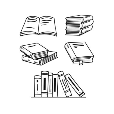 El çizimi siyah renkli kitap tabelaları. Vektör sanatı çizimi şeffaf tabakada izole edildi.