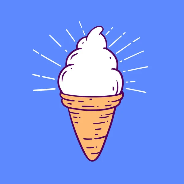 Zmrzlinová Vanilková Želatina Kukuřičné Vafli Ručně Kreslené Barevné Vektorové Ilustrace — Stockový vektor