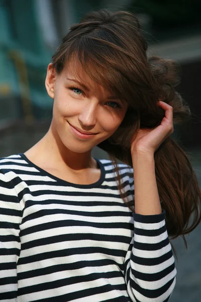 Pretty young girl in frock — Stock Photo, Image