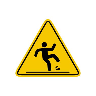 Wet floor caution sign isolated on white background, Public warning yellow symbol clipart. Slippery surface beware icon. Falling human pictogram. Vector illustartion clipart