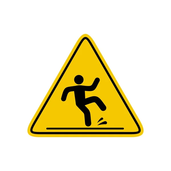濡れた床の注意サイン白の背景に隔離され、公共の警告黄色のシンボルの崖。滑りやすい面はアイコンに注意してください。人間のピクトグラムが落ちる。ベクトル図 — ストックベクタ
