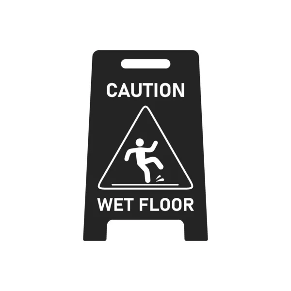 Black wet floor caution sign isolated on white background, Public warning symbol clipart. Slippery surface beware plastic board design element. Falling human pictogram. Vector illustartion — Stock Vector