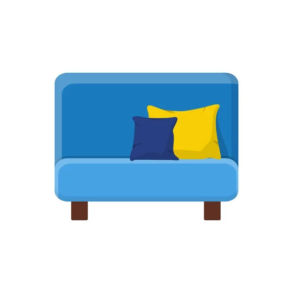 Elegante sillón moderno cómodo azul en estilo plano aislado sobre fondo blanco. Parte del interior de una sala de estar u oficina. Muebles suaves para el descanso y la relajación. Ilustración vectorial — Archivo Imágenes Vectoriales