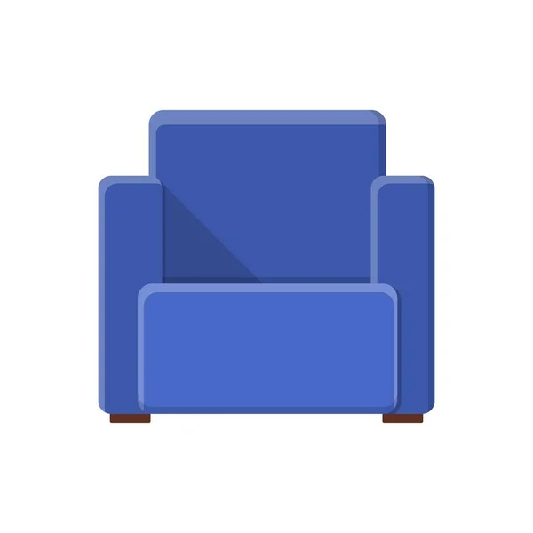Elegante sillón moderno cómodo azul en estilo plano aislado sobre fondo blanco. Parte del interior de una sala de estar u oficina. Muebles suaves para el descanso y la relajación. Ilustración vectorial — Archivo Imágenes Vectoriales