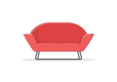 Beyaz arka planda izole edilmiş düz stil rahat kanepe. Oturma odası ya da ofisin içinde bir kanepe. Dinlenme ve dinlenme evi için yumuşak mobilyalar. Vektör illüstrasyonu