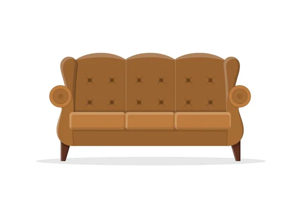 Stylish comfortable sofa in flat style isolated on white background. Couch interior of a living room or office. Soft furniture for rest and relaxation home. Vector illustration — Stock Vector