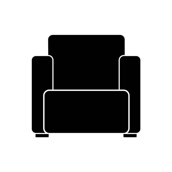 Negro cómodo sillón icono aislado sobre fondo blanco. Parte del interior de una sala de estar u oficina. Muebles suaves para el descanso y la relajación. Ilustración vectorial — Archivo Imágenes Vectoriales