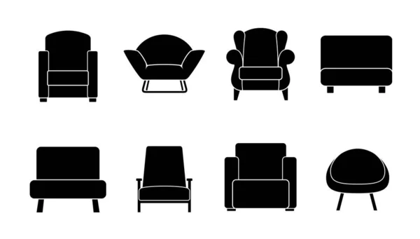 Set van verschillende fauteuils pictogrammen. Verzameling van zitplaatsen. Mooie design elementen - klassiek, retro of modern meubilair. Vintage en comfort stoel pictogram. Geïsoleerde vectorillustratie — Stockvector