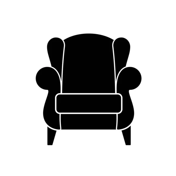 Negro cómodo sillón icono aislado sobre fondo blanco. Parte del interior de una sala de estar u oficina. Muebles suaves para el descanso y la relajación. Ilustración vectorial — Archivo Imágenes Vectoriales