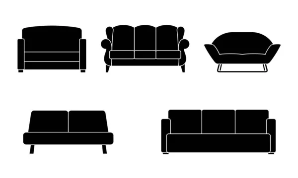 Set van verschillende banken pictogrammen. Collectie zachte meubelsoorten. Mooie design elementen - klassiek, retro of modern meubilair. Vintage en comfortabele bank. Geïsoleerde vectorillustratie — Stockvector
