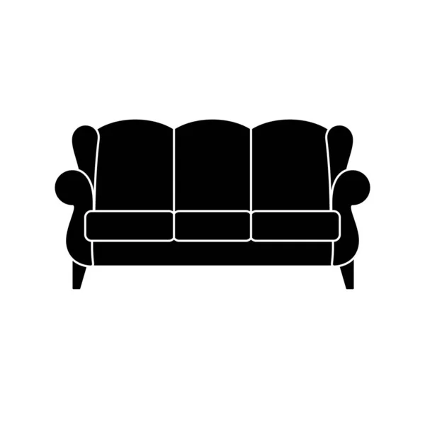 Стильный удобный иконка дивана на белом фоне. Интерьер дивана гостиной или офиса. Мягкая мебель для отдыха и отдыха дома. Векторная иллюстрация — стоковый вектор