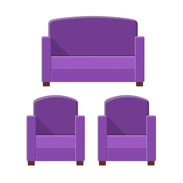 Sofá moderno y confortable elegante y sillones de estilo plano aislados sobre fondo blanco. Parte del interior de una sala de estar u oficina. Muebles suaves para el descanso y la relajación. Ilustración vectorial — Archivo Imágenes Vectoriales