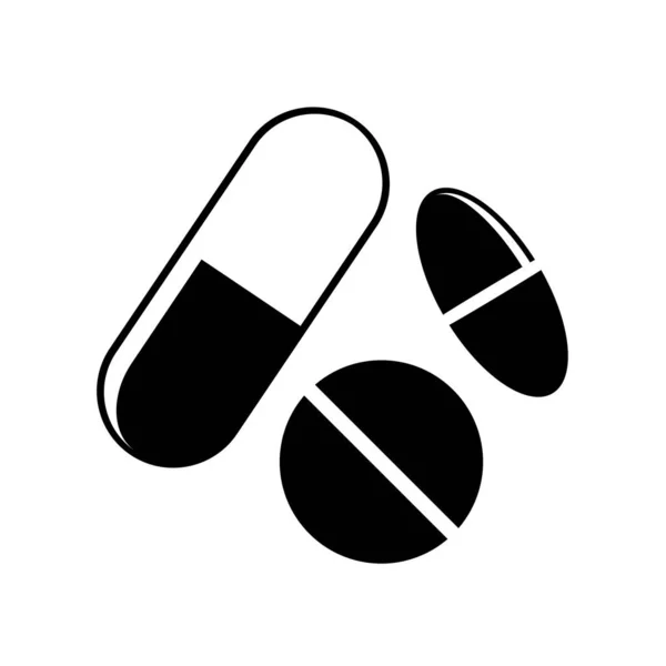 Comprimidos e comprimidos ícone para o tratamento da doença e da dor. Símbolos de farmácia e medicamentos. Ícones da pílula. Ilustração do vetor médico —  Vetores de Stock