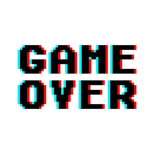 Game Over im Retro-Pixel-Design-Glitch und Rauschstil isoliert auf weißem Hintergrund. Konzept des Levelfinales in virtuellen Spielen oder klassischer Benutzeroberfläche für Online-Videospiele. Vektorillustration — Stockvektor