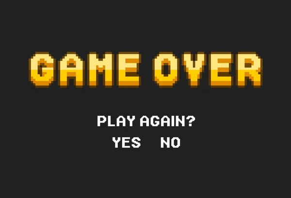 Game Over im Retro-Pixel-Stil auf schwarzem Hintergrund. Konzept des Levelfinales in virtuellen Spielen oder klassischer Benutzeroberfläche für Online-Videospiele. Nachricht auf dem Videospielbildschirm. Vektorillustration — Stockvektor