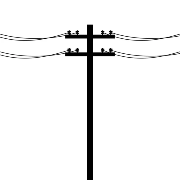 Ηλεκτρικό εικονίδιο πόλου απομονωμένο σε λευκό φόντο. Ηλεκτρικές γραμμές σιλουέτα, Ηλεκτρική μετάδοση ενέργειας. Utility πόλο έννοια ηλεκτρικής ενέργειας. Καλώδια υψηλής τάσης, διανυσματική απεικόνιση — Διανυσματικό Αρχείο