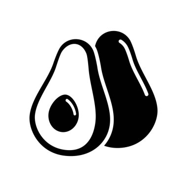 Avokado simgesi, beyaz arkaplanda tam ve yarısı izole. Tohum ikonlu avokado meyvesi. Sağlıklı bir yaşam için yaz meyveleri. Organik meyveler. Vektör illüstrasyonu