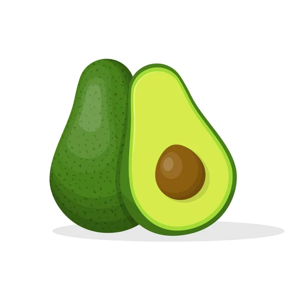Avocado geheel en half geïsoleerd op witte achtergrond. Groen avocado fruit met zaad voedsel icoon. Zomervruchten voor een gezonde levensstijl. Biologische vruchten. Vectorillustratie — Stockvector