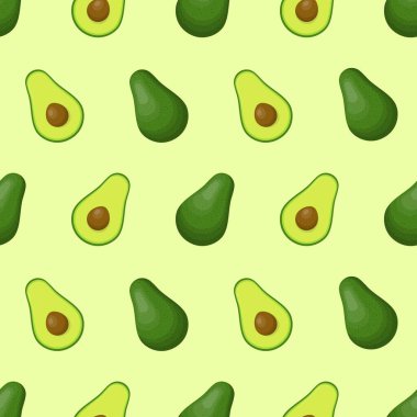 Avokado, tekstil, iz, giysi, yorgan, afiş ve daha fazlası için kusursuz desen. Sağlıklı yemek geçmişi. Sağlıklı bir yaşam için yaz meyveleri. Organik meyveler. Vektör illüstrasyonu