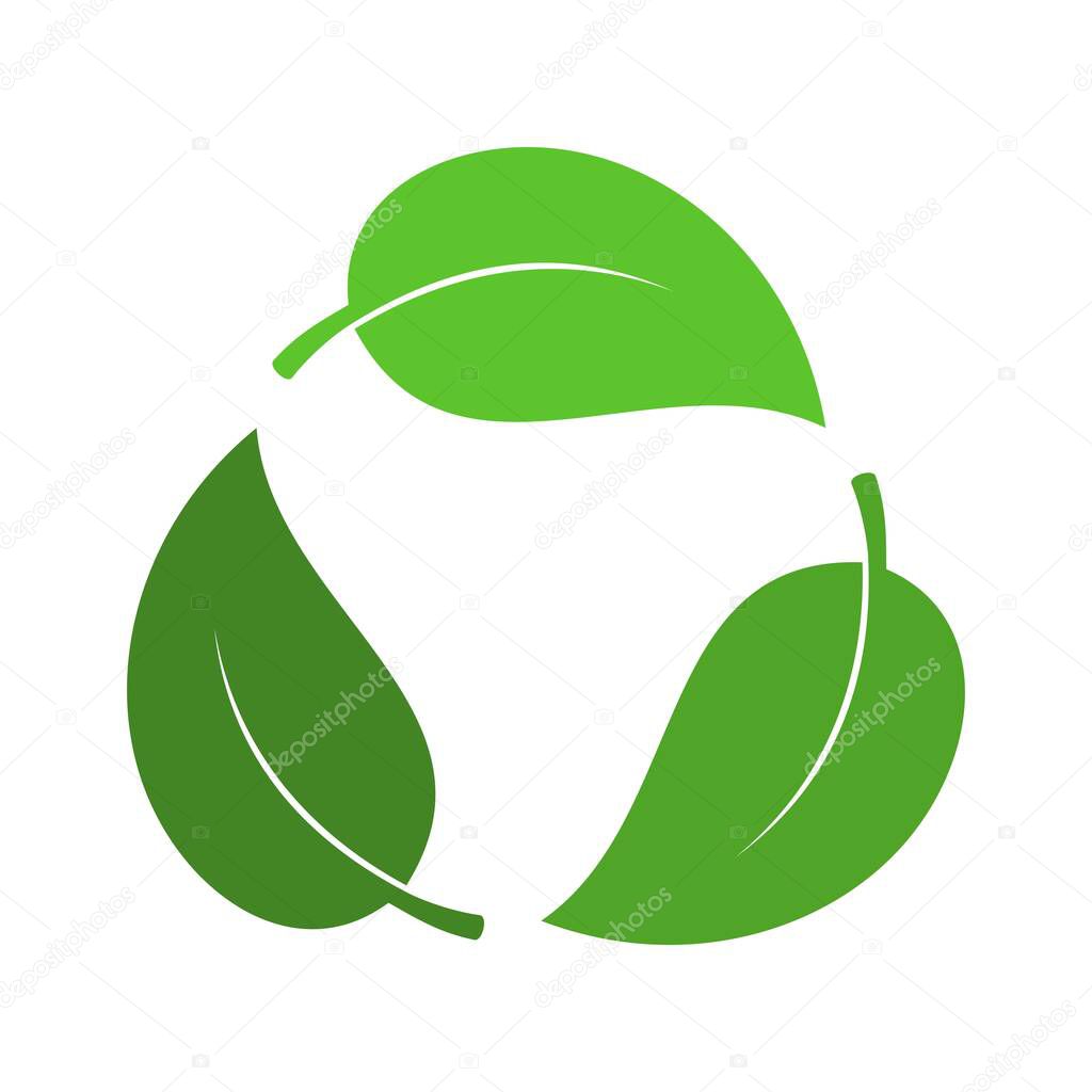 Recycling leaves icon isolated on white background. Arrow that rotates endlessly recycled concept. Recycle eco symbol, Ecology icon recycling garbage. Vector illustration