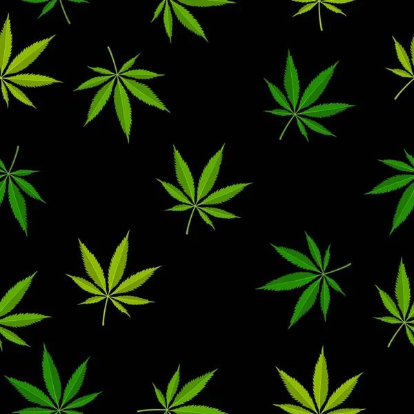 Marihuana-Blatt nahtlose Muster. Medizinische Cannabispflanze, Herbal indica sativa. Natürlicher Hanfhintergrund. Sucht Rauschgift Drogen Illegales Betäubungsmittel. Vektorillustration — Stockvektor
