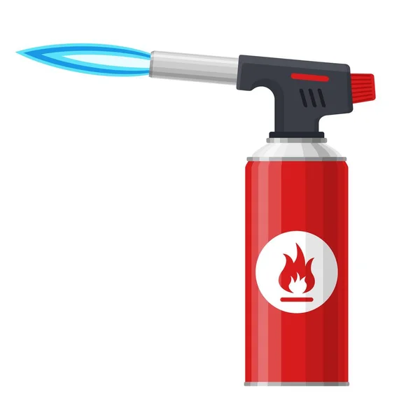 Taschenlampe mit blauer Flamme isoliert auf weißem Hintergrund. Manueller Gasbrenner, Symbol für Schweißflamme. Vektorillustration — Stockvektor