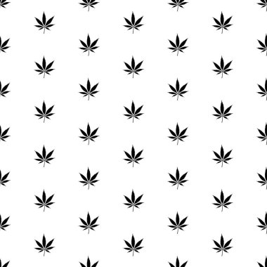 Marihuana yaprağı simgesi kusursuz desen. Tıbbi kenevir bitkisi, Herbal indica sativa. Doğal kenevir arka planı. Bağımlılık, yasadışı uyuşturucu için ot içiyor. Vektör illüstrasyonu