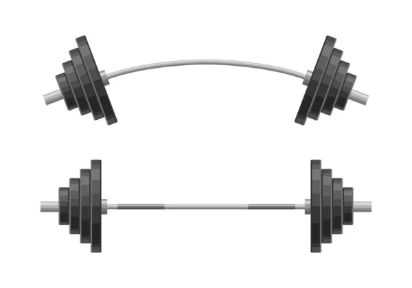 Straight Curved Barbell Isolated White Background Weightlifting Equipment Bodybuilding Gym — Stock Vector
