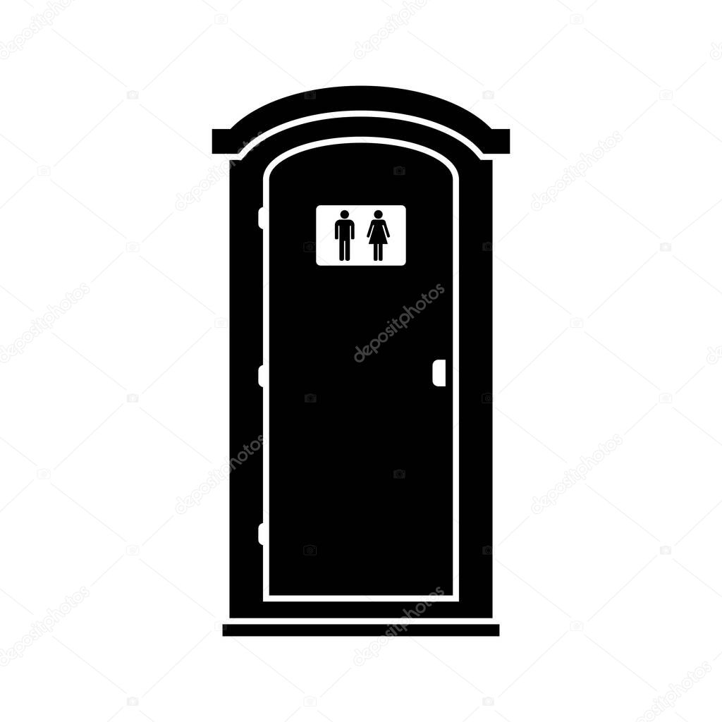 Mobile portable plastic toilet icon used in public places isolated on white background. Chemical bio toilet cabin icon. Restroom WC lavatory stall. Public convenience facilities. Vector illustration.