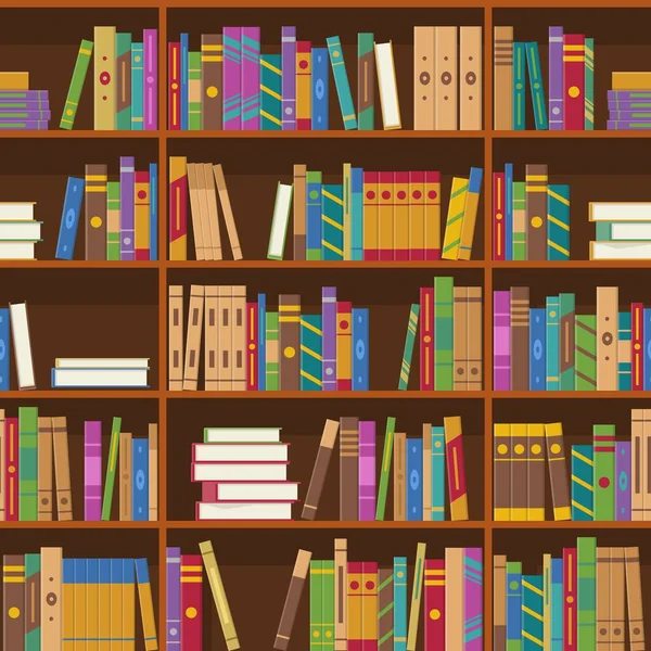 Books Shelves Seamless Pattern Bookcase Bookshelves Library Bookstore Background Education — 스톡 벡터
