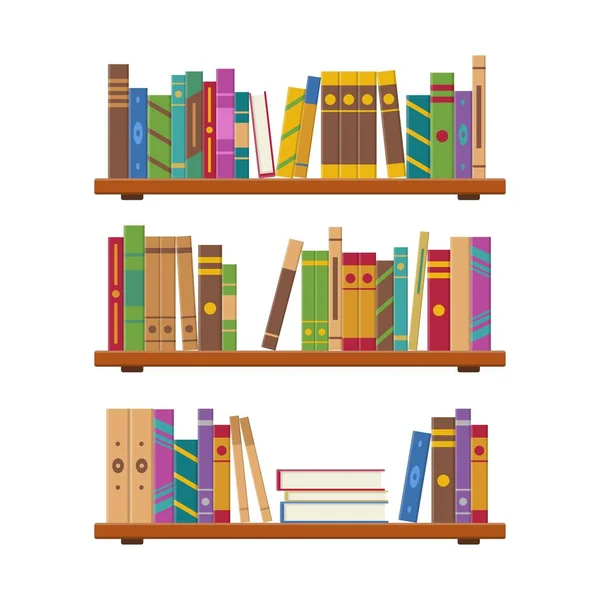 Interior Bookshelves Multicolored Books Spines Pile Books Shelf Books Library Vectores de stock libres de derechos