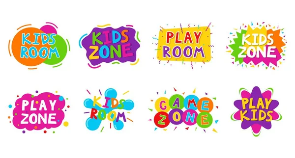 Cartoon Colorful Logo Kids Zone Set Isolated White Background Bright — Stock Vector