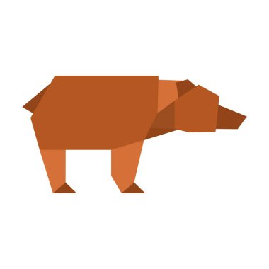 Origami kağıt ayı beyazı izole edilmiş düz bir stilde. Kağıt katlama sanatı. Japon origami vinci. Kağıt figürlü ayı oyuncak ikonu. Çizgi film geometrik vahşi hayvan şekilli figürler. Vektör illüstrasyonu.