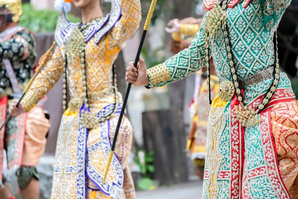 Close Van Het Kostuum Van Voorstelling Thaise Traditionele Drama Verhaal — Stockfoto