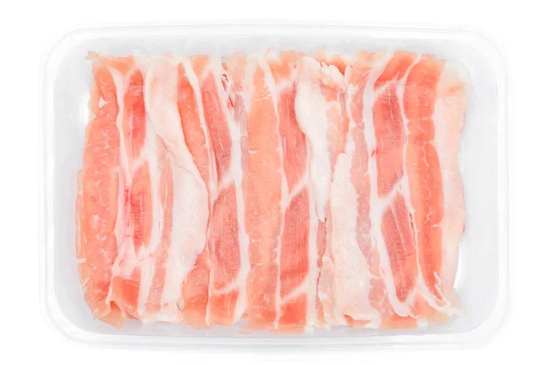 Fresh Sliced Raw Pork Plastic Box White Clear Background Stock Image