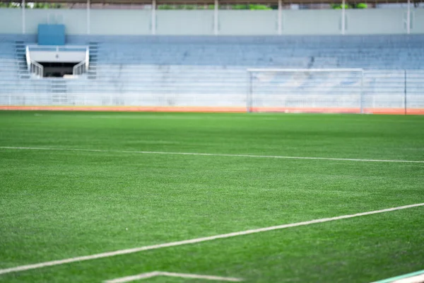 Атмосфера Футбольного Поля Blur Football Трибуной Игры Траве Открытым Небом — стоковое фото