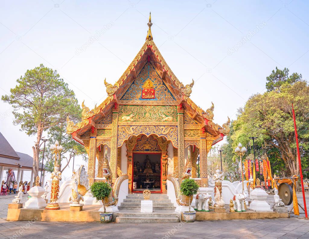 Wat Phra That Doi Tung Buddhist Temple and environment, a famous Temple and Buddhism place. It's settled on the mountain in Chiang Rai province, north of Thailand.