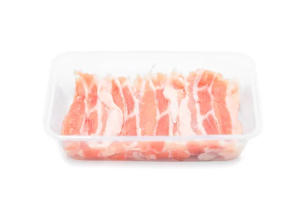 Fresh Sliced Raw Pork Plastic Box White Clear Background Royalty Free Stock Photos