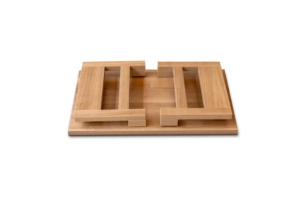 一张由木头制成的孤立的日本折叠桌被放在图片的中心 适于食用或阅读 白色背景 收割路径 — 图库照片