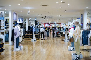 Bangkok, Thailand - 11 Feb 2022, Environment Its a Cloth Shop, Outlet Located in Central World department store, show many clothes mannequins for tourist and local customers.