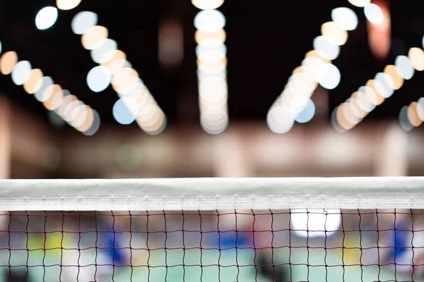 Badminton Net Close Shot Used Court Blurred Background Sports Stadium — стоковое фото