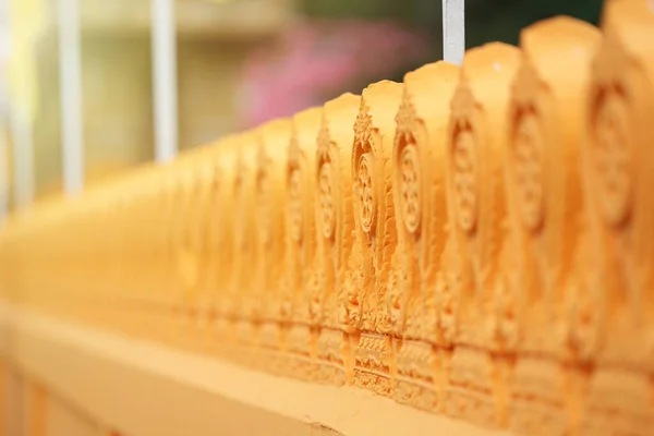 Buddhist Temple Wall Orange Yellow Color Have Pattern Beautifully Carved — Stock fotografie