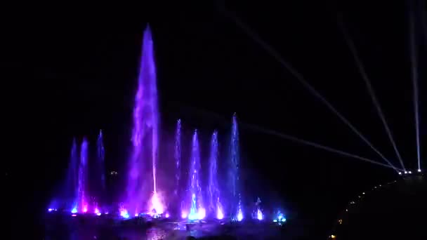 Timelapse Waterworks Night Water Surface Decorated Played Color Lighting Spot — Vídeos de Stock