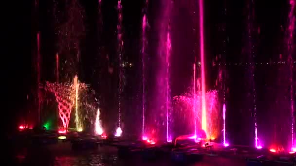 Wodociągi Nocy Powierzchni Wody Urządzone Grał Kolor Przez Oświetlenie Punktowe — Wideo stockowe