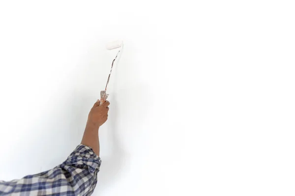 Worker Labor Lady Arm Hand Painting White Wall White Clear — Zdjęcie stockowe