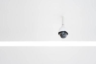 CCTV with the dome is hung on a white ceiling for circuit television guard protection